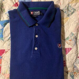 Mens Large Chaps Royal Blue Long Sleeve Polo Shirt